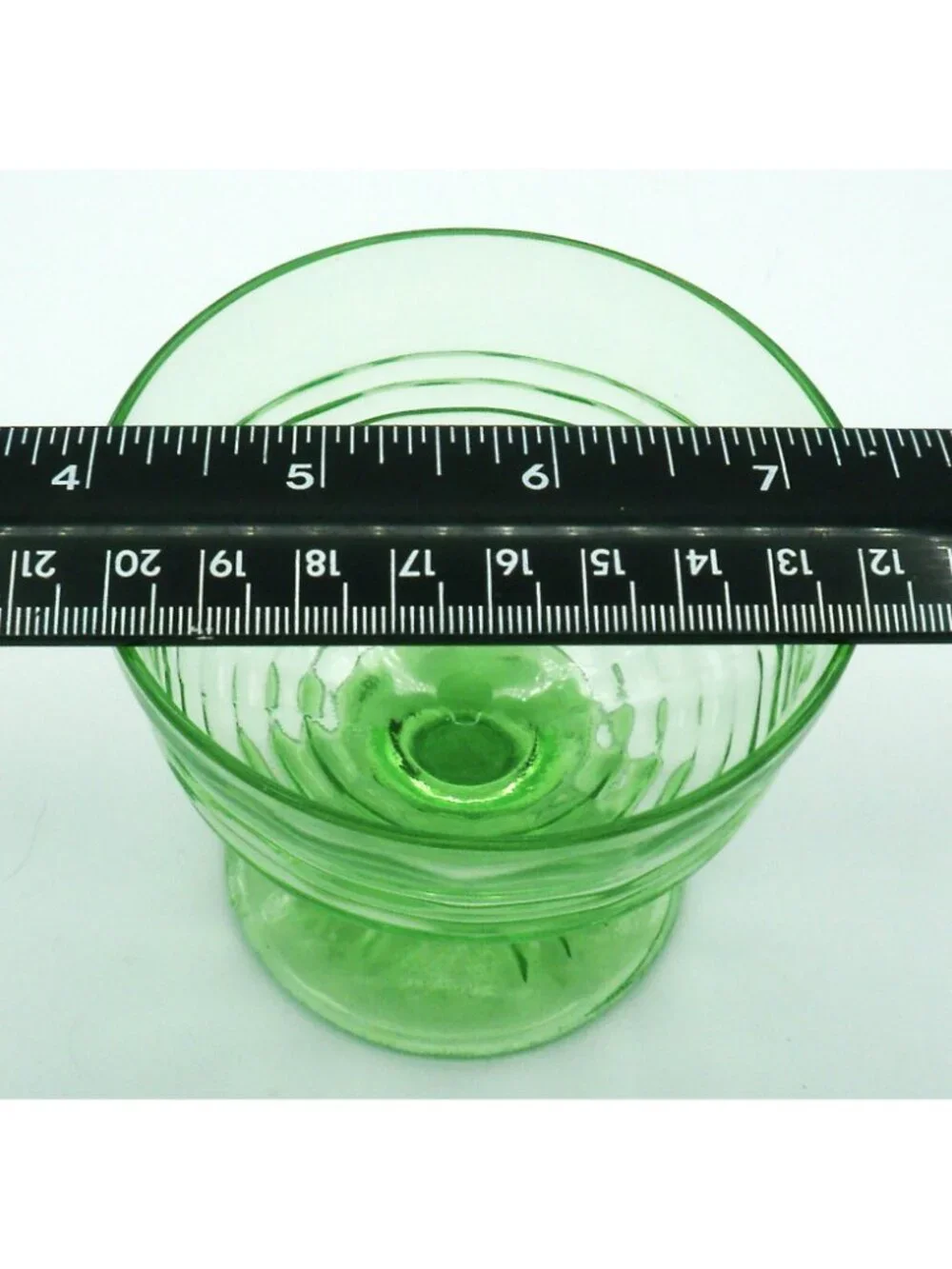 Vintage Uranium Glass Ribbed Banded Footed Sherbet Cups Set of 6